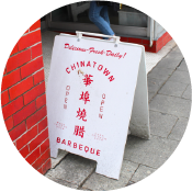 A street sign that says Chinatown Bakery